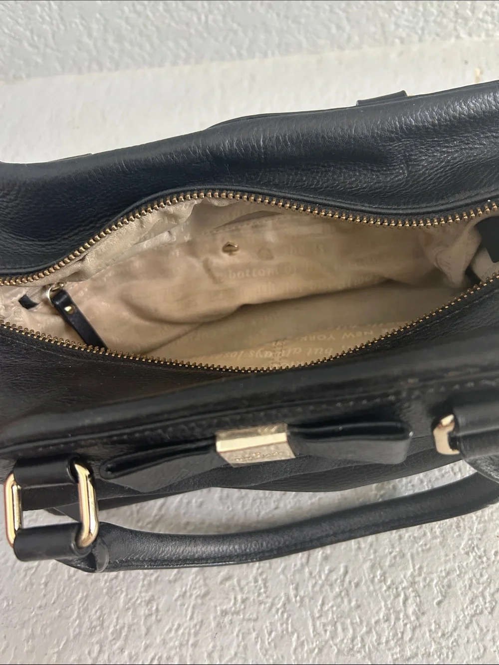 kate spade Black Pebbled Leather Satchel with Bow Plaque